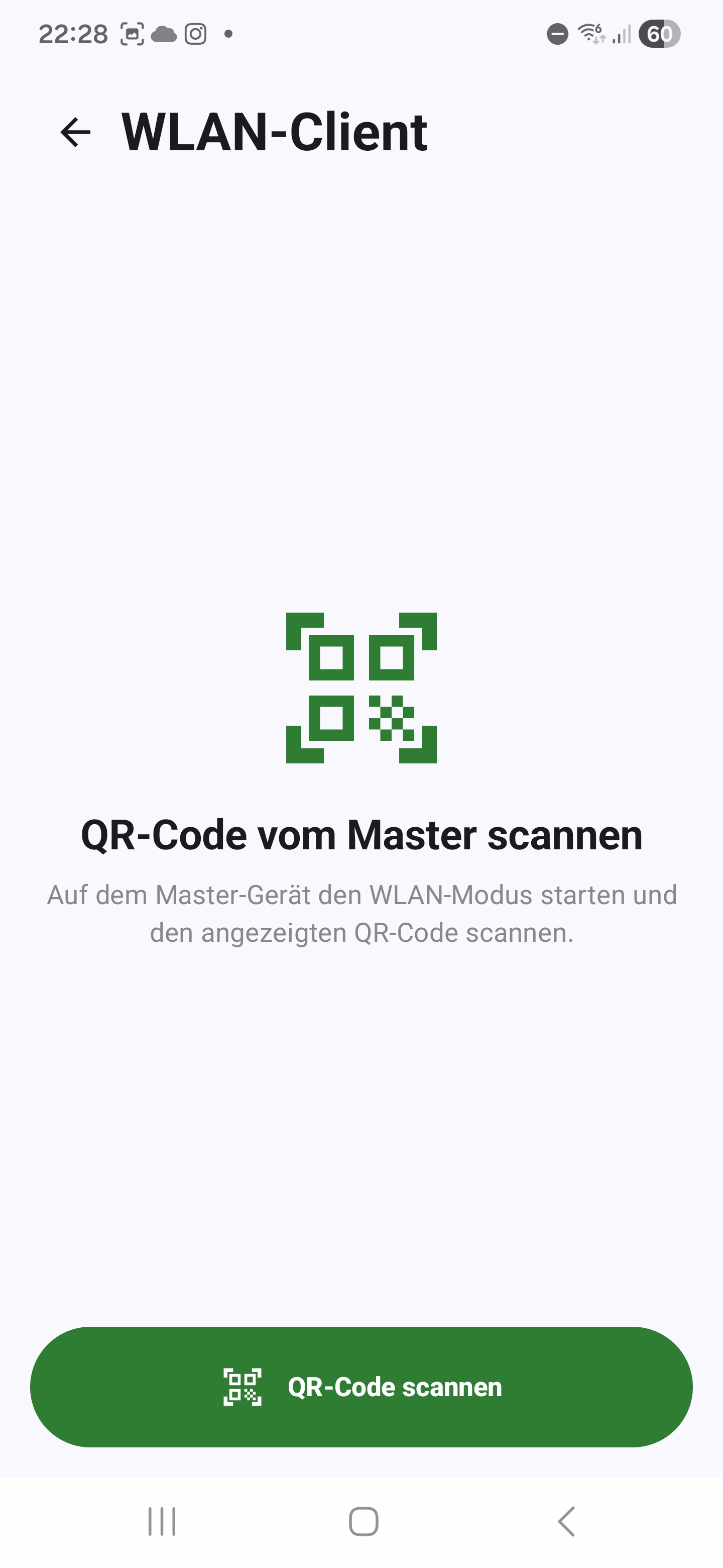 Klientskärm med uppmaning att skanna QR-koden från master