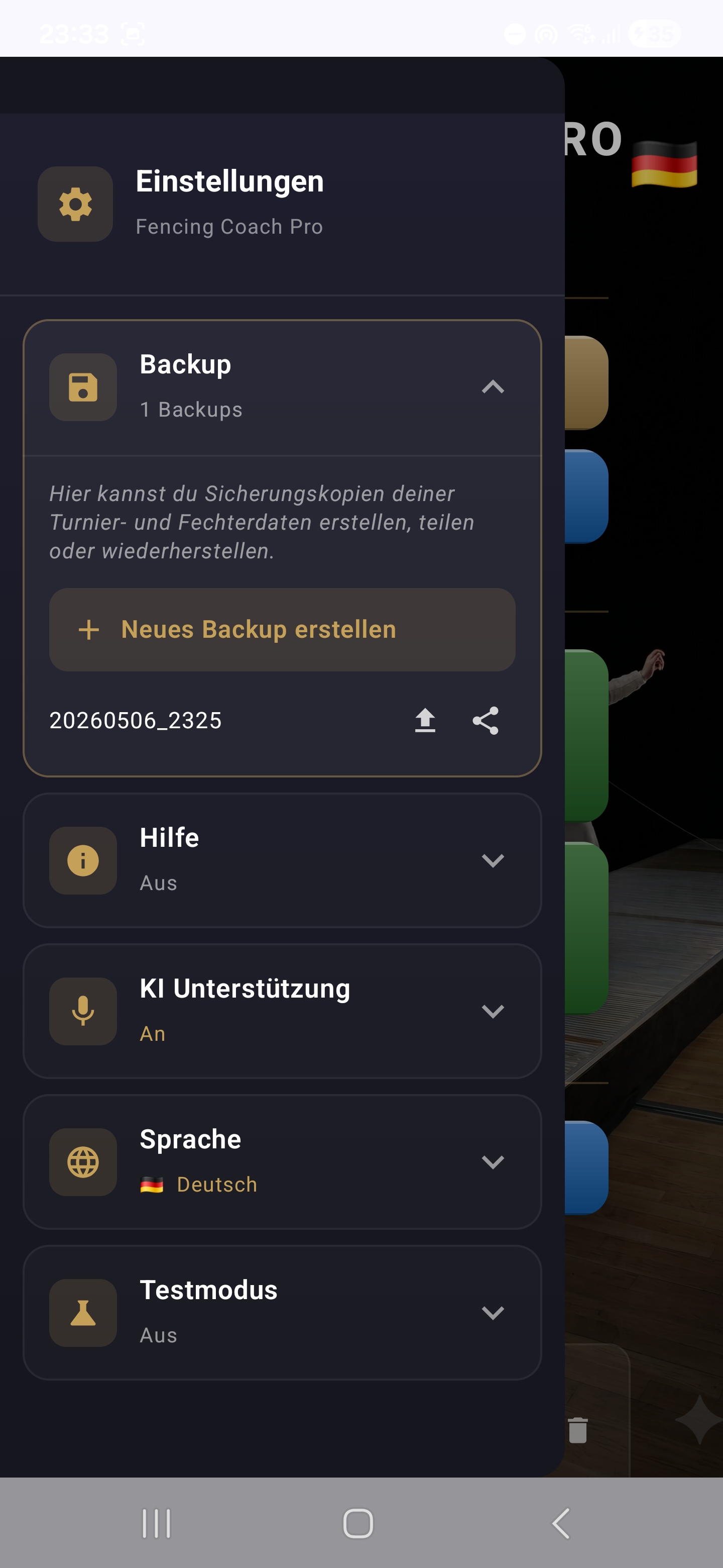 Säkerhetskopiehantering i inställningsmenyn
